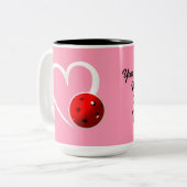 ピックボール評価バレンタインハート赤ピンク ツートーンマグカップ (正面左)