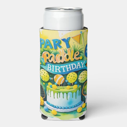 ピックボール誕生日をテーマにした スリム缶クーラー (Seltzer正面)