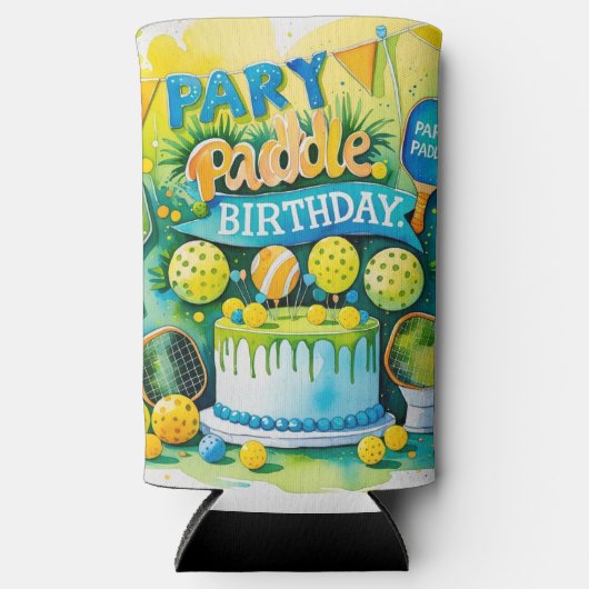 ピックボール誕生日をテーマにした スリム缶クーラー (正面)