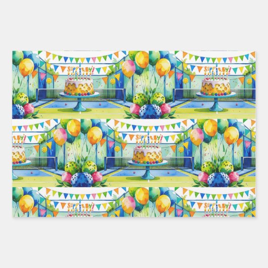 ピックボール誕生日をテーマにした ラッピングペーパーシート (正面)