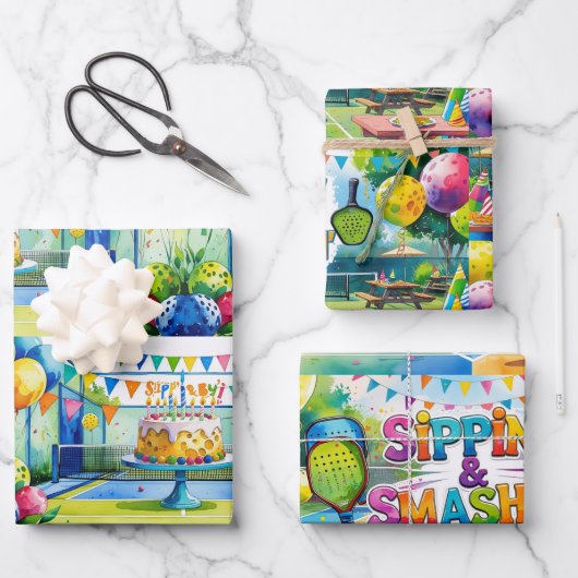 ピックボール誕生日をテーマにした ラッピングペーパーシート (正面)