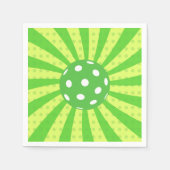 ピックボール誕生日グリーンレトロストライプズスポーツ スタンダードカクテルナプキン (正面)