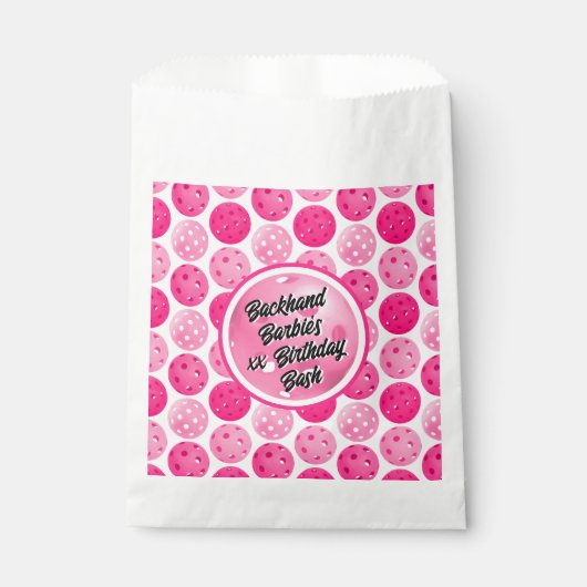 ピックボール誕生日パーティーピンクホワイトパーソナライズされた フェイバーバッグ (正面)