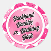 ピックボール誕生日パーティーピンクホワイトパーソナライズされた ラウンドシール (正面)