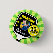 ピックボール誕生日パーティーレトログリーンスポーツ写真 缶バッジ (正面)