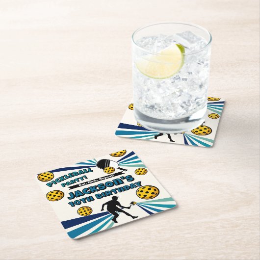 ピックボール誕生日パーティーレトロヴィンテージプレーヤー スクエアペーパーコースター (インサイチュ)