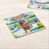 ピックボール誕生日パーティー スクエアペーパーコースター (アングル)