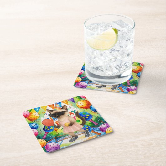 ピックボール誕生日パーティー スクエアペーパーコースター (インサイチュ)