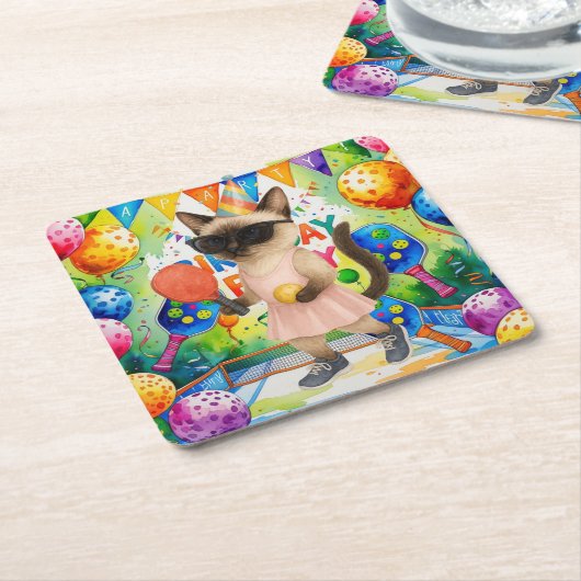 ピックボール誕生日パーティー スクエアペーパーコースター (アングル)