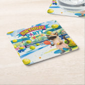 ピックボール誕生日パーティー スクエアペーパーコースター (アングル)