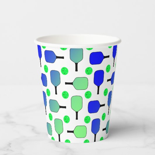 ピックボール誕生日ブルーグリーンハッパーソナライズされたピー 紙コップ (裏面)