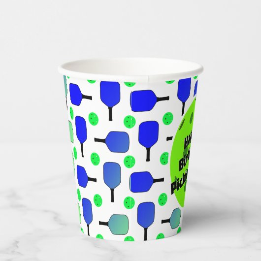 ピックボール誕生日ブルーグリーンハッパーソナライズされたピー 紙コップ (右)