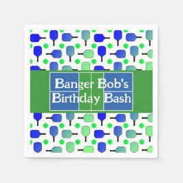 ピックボール誕生日ブルーグリーンパドルボールバンギング スタンダードカクテルナプキン