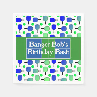 ピックボール誕生日ブルーグリーンパドルボールバンギング スタンダードカクテルナプキン