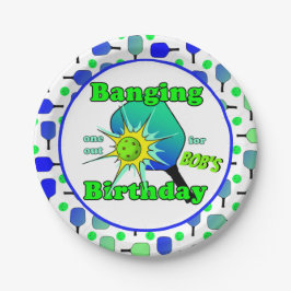 ピックボール誕生日ブルーグリーンパドルボールバンギング ペーパープレート