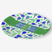 ピックボール誕生日ブルーグリーンパドルボールバンギング ペーパープレート (アングル)