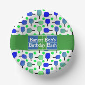 ピックボール誕生日ブルーグリーンパドルボールバンギング ペーパーボウル (正面)