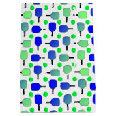 ピックボール誕生日ブルーグリーンパドルボールバンギング ミディアムペーパーバッグ (裏面)