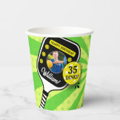 ピックボール誕生日レトログリーンスポーツ写真 紙コップ (正面)