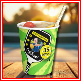 ピックボール誕生日レトログリーンスポーツ写真 紙コップ