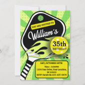 ピックボール誕生日レトロストライプズグリーンスポーツ 招待状 (正面)