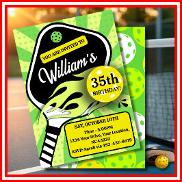 ピックボール誕生日レトロストライプズグリーンスポーツ 招待状