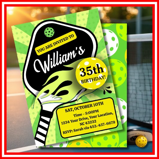 ピックボール誕生日レトロストライプズグリーンスポーツ 招待状