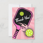 ピックボール誕生日レトロストライプズピンクスポーツ サンキューカード (正面)