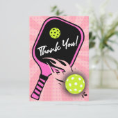 ピックボール誕生日レトロストライプズピンクスポーツ サンキューカード (スタンド正面)