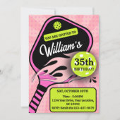 ピックボール誕生日レトロストライプズピンクスポーツ 招待状 (正面)