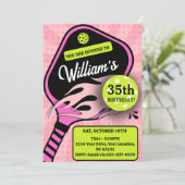 ピックボール誕生日レトロストライプズピンクスポーツ 招待状 (スタンド正面)