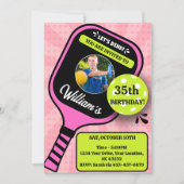 ピックボール誕生日レトロピンクスポーツ写真 招待状 (正面)