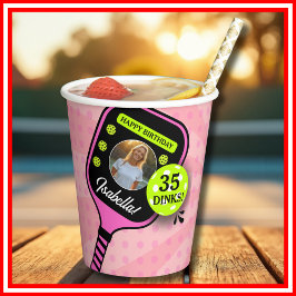 ピックボール誕生日レトロピンクスポーツ写真 紙コップ