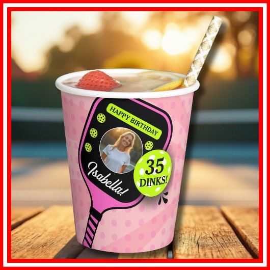 ピックボール誕生日レトロピンクスポーツ写真 紙コップ