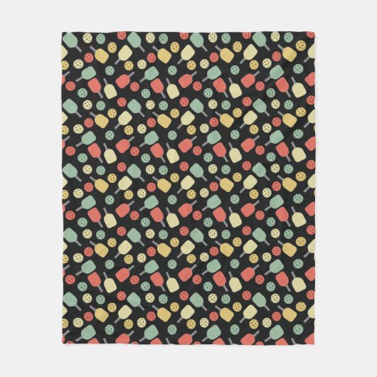 ピックボール選手パドルとボールパターン フリースブランケット (正面)