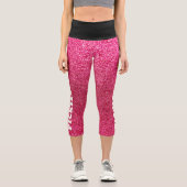 ピックボール選手パーソナライズされたブラックピンクグリッター カプリレギンス (正面)