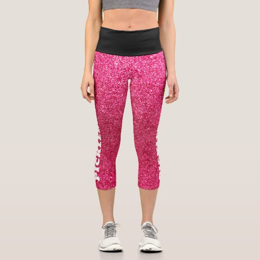 ピックボール選手パーソナライズされたブラックピンクグリッター カプリレギンス (正面)