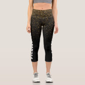 ピックボール選手パーソナライズされたブラック金ゴールドグリッター カプリレギンス (正面)