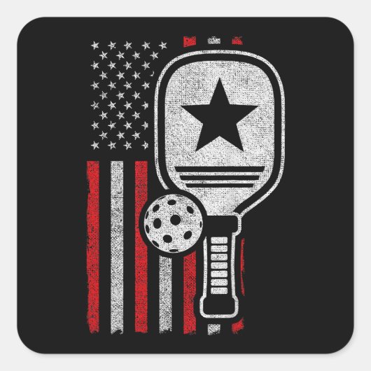 ピックボール選手 – アメリカ国旗のピックボール – Pic スクエアシール (正面)