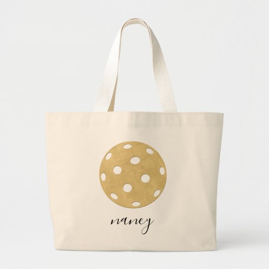 ピックボール金ゴールドパーソナライズされたシックネームTote Bag ラージトートバッグ (正面)
