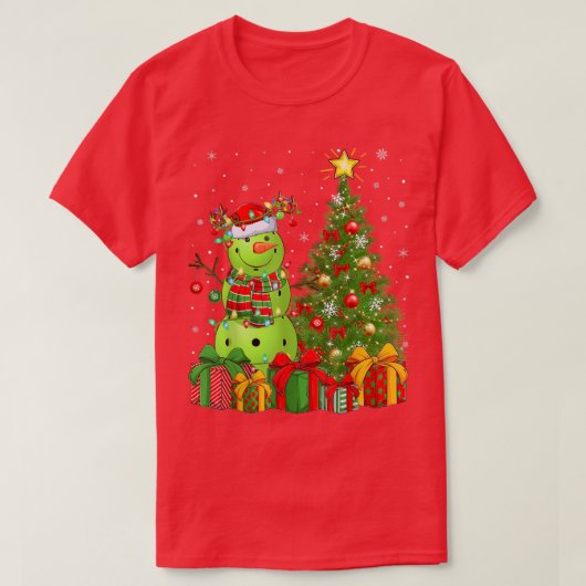 ピックボール雪だるまクリスマスツリーサンタピックボールChri Tシャツ (デザイン正面)