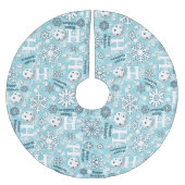 ピックボール雪だるま青と白ハッピーホリデー ブラッシュドポリエステルツリースカート (正面)