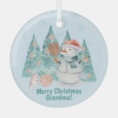 ピックボール雪だるま、ミニクリスマス ガラスオーナメント (正面)