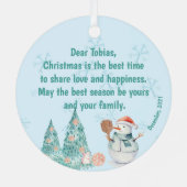 ピックボール雪だるま、ミニクリスマス メタルオーナメント (裏面)