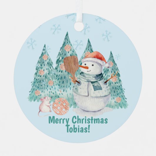 ピックボール雪だるま、ミニクリスマス メタルオーナメント (正面)