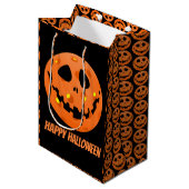 ピックボール骨格ジャック・オ・ランタンハロウィーン ミディアムペーパーバッグ (正面アングル)