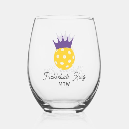 ピックルおもしろいボールキングモノグラパーソナライズされたム ステムなしワイングラス (裏面)