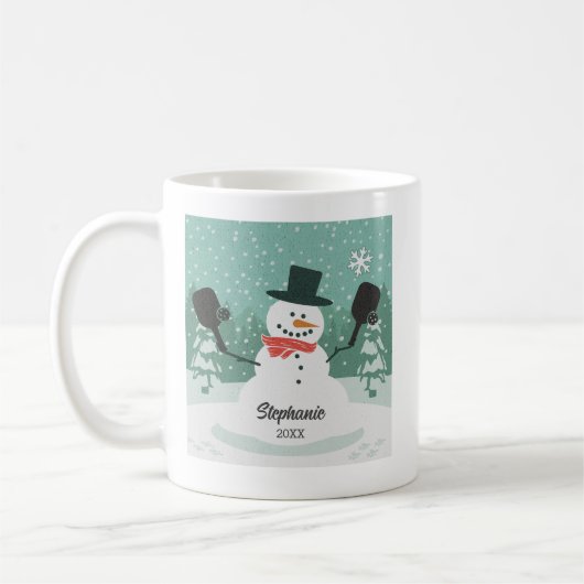 ピックルおもしろいボールクリスマス雪だるまパーソナライズされた コーヒーマグカップ (左)