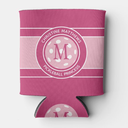 ピックルおもしろいボール引用文名前をカスタムするイニシャルピンク 缶クーラー (正面)