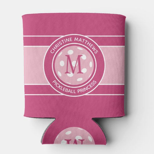 ピックルおもしろいボール引用文名前をカスタムするイニシャルピンク 缶クーラー (裏面)